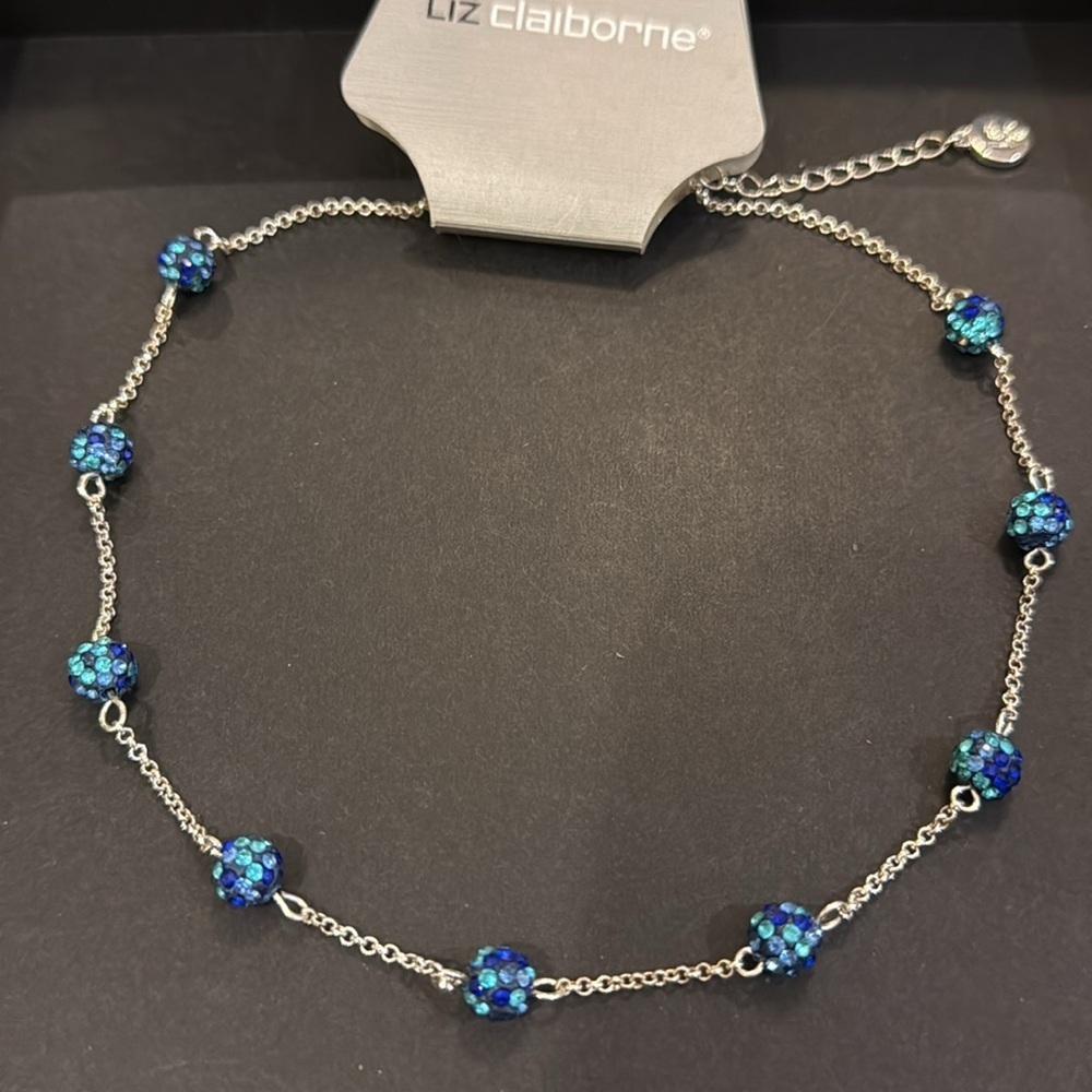 Liz Claiborne Silver Blue Crystal Necklace - Picture 2 of 4